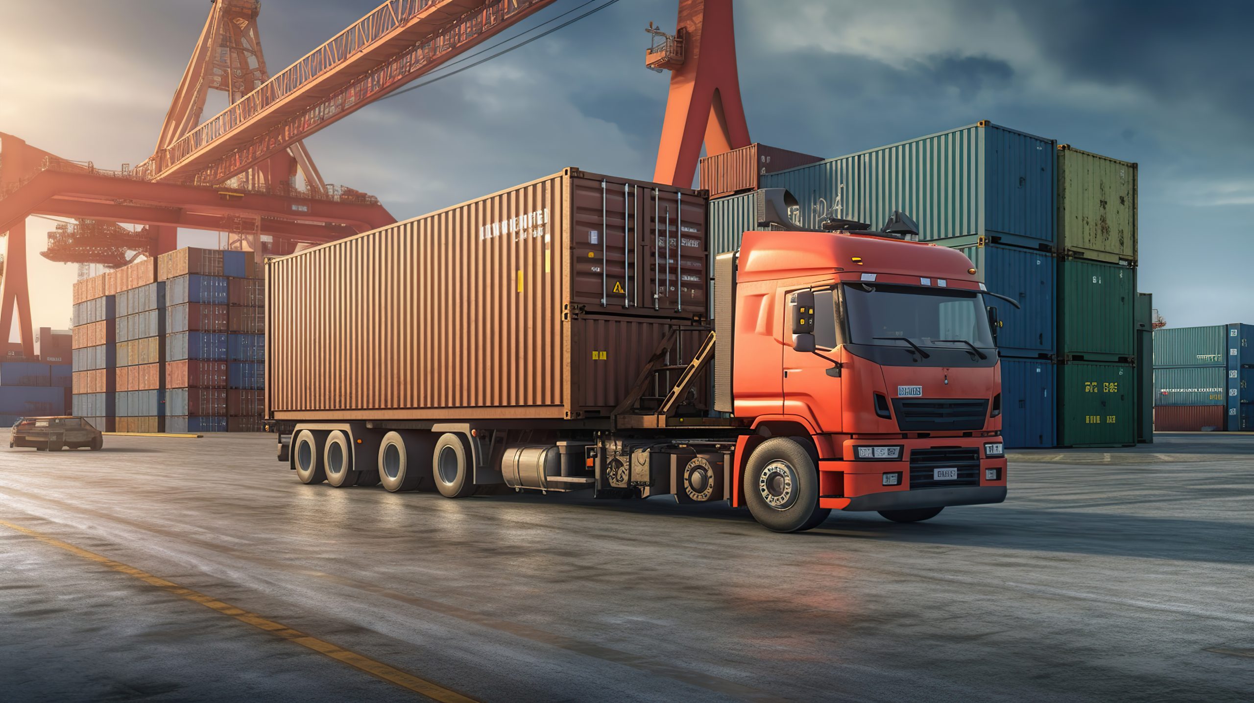 granefa line Container truck in ship port , Ai Generated Image